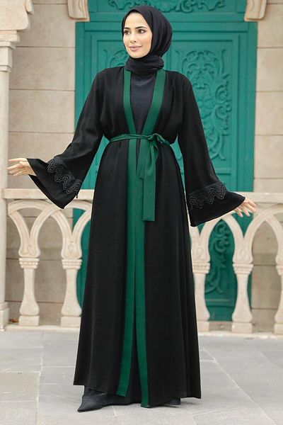 Neva Style Green Hijab Abaya with Belt 55440Y