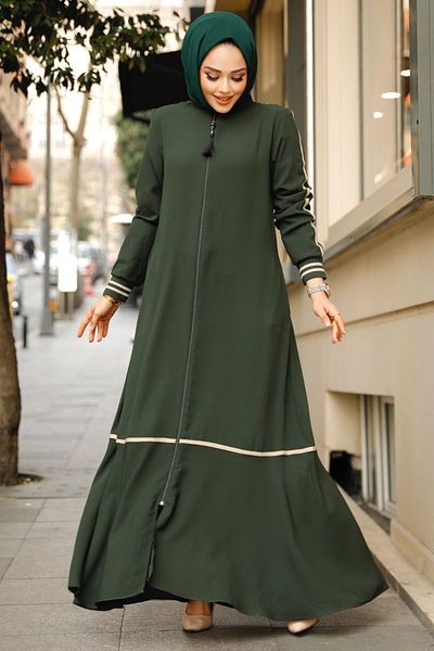 Neva Style حجاب كاكي بسحاب Ferace 62101HK