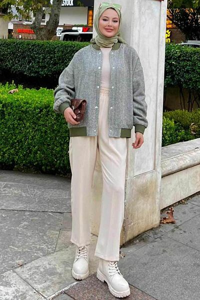 Neva Style سترة بومبر حجاب كاكي بأزرار 9263hk