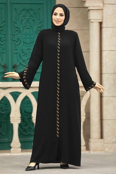 Neva Style - Hijab negru cu mărgele Ferace 626s