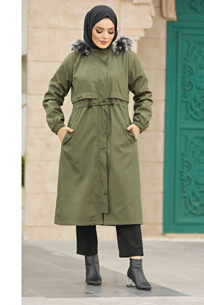 Neva Style Fur-Lined Khaki Hijab Parka 60651Hk