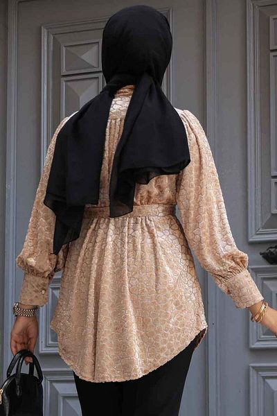 Neva Style Tunica Hijab Bej cu Motiv 92670bej