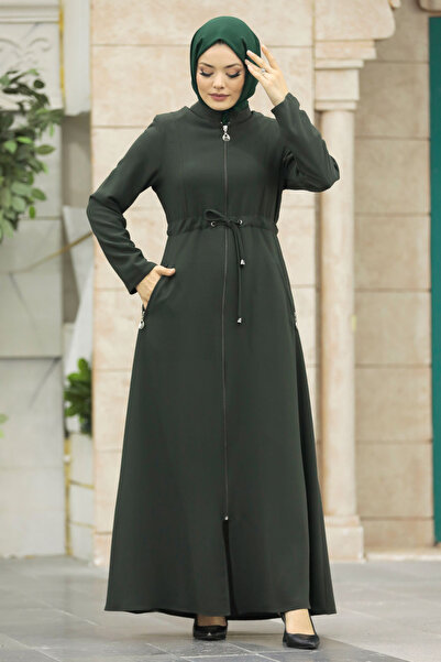 Neva Style Pocketed Khaki Hijab Dress 60125Hk