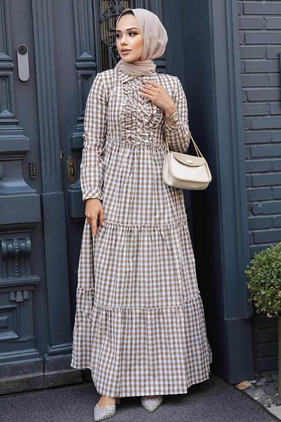Neva Style Beige Hijab Dress 2702Bej