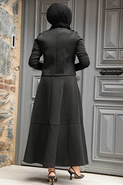 Neva Style Black Hijab Skirt and Jacket Double Suit - 12371S
