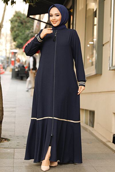 Neva Style Zippered Navy Blue Hijab Ferace 62101L