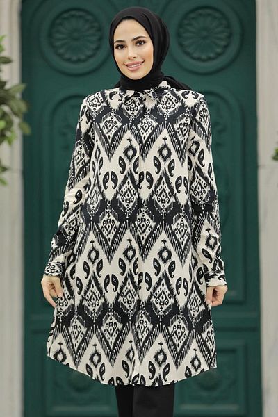 Neva Style منقوشة الحجاب الأسود فسكوزي تونك 11603s