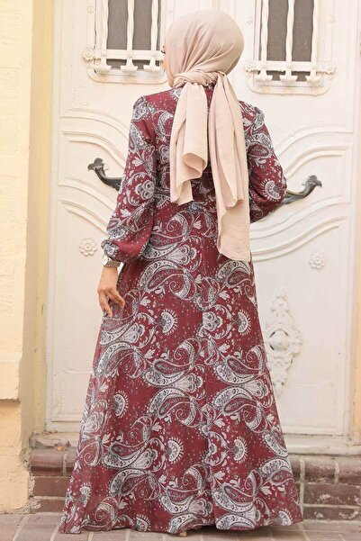 Neva Style Φόρεμα με μοτίβο λουλουδιών μπορντό Hijab 279081BR