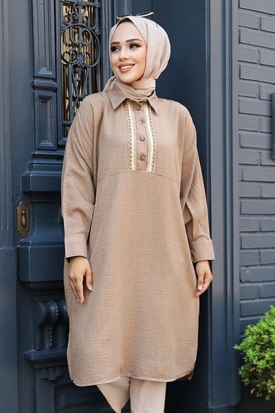 Neva Style تونيك حجاب الجمل بأزرار 663c