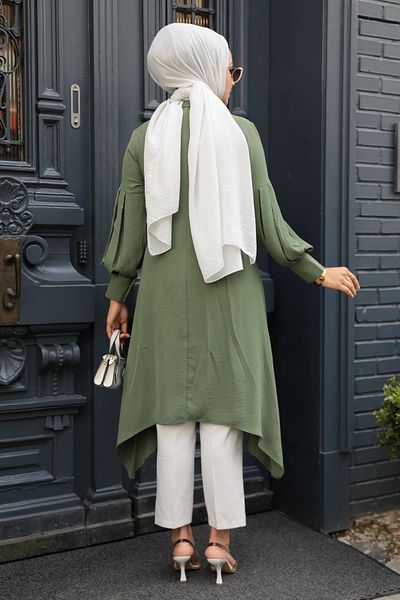 Neva Style تونيك حجاب كاكي فاتح بتفاصيل غير متماثلة 615ahk