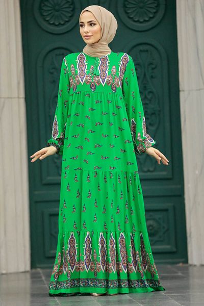 Neva Style Πράσινο Φόρεμα Hijab με σχέδιο 50092y