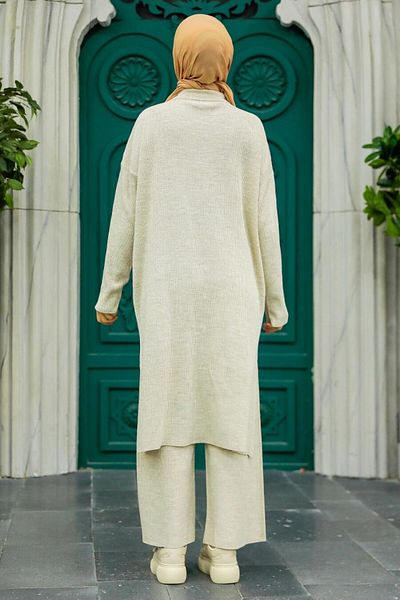 Neva Style Set dublu tricotaj hijab bej cu guler 34181bej