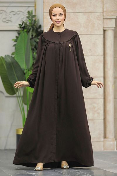 Neva Style Μπαλόνι Μανίκι Καφέ Hijab Ferace 20134kh