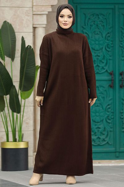Neva Style Φόρεμα Πλεκτό Καφέ Καφέ Κασκόλ 34150kh