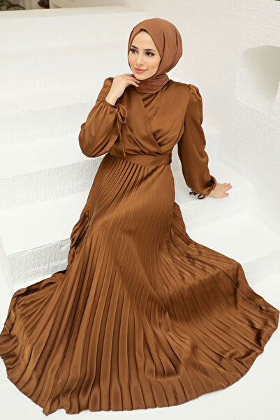 Neva Style Βραδινό φόρεμα Hijab Satin Tan 3452TB