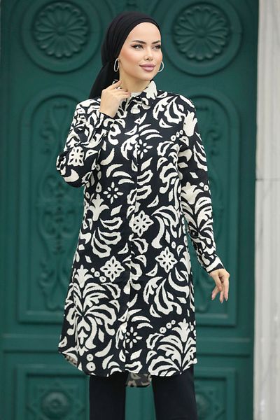 Neva Style تونيك فيسكوز محتشم أسود منقوش 11662s