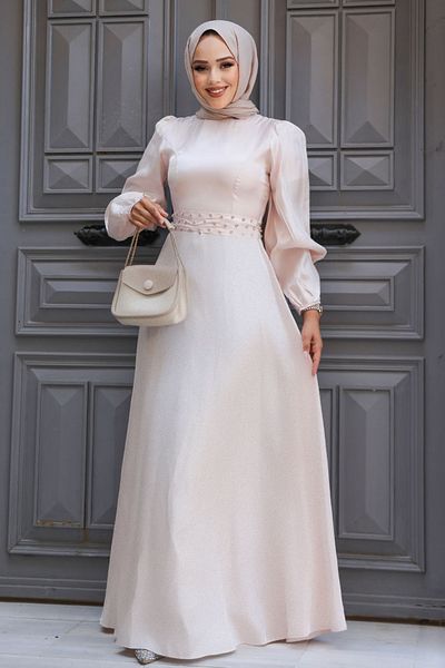 Neva Style Βραδινό φόρεμα Hijab με χάντρες με λεπτομέρειες 23301pd
