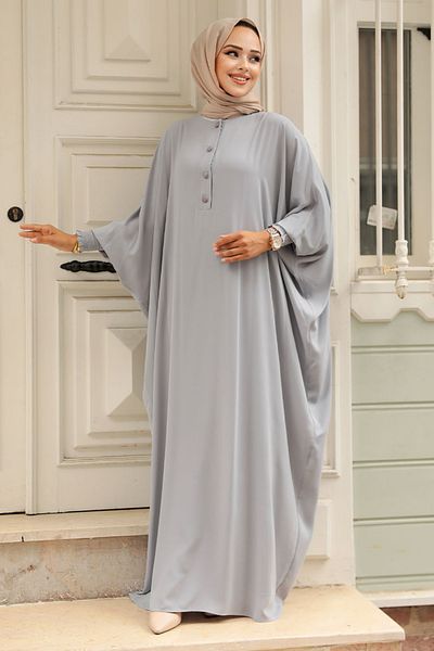 Neva Style Rochie Hijab Gri Deschis - Maneca Liliac, Model 330010 AGR