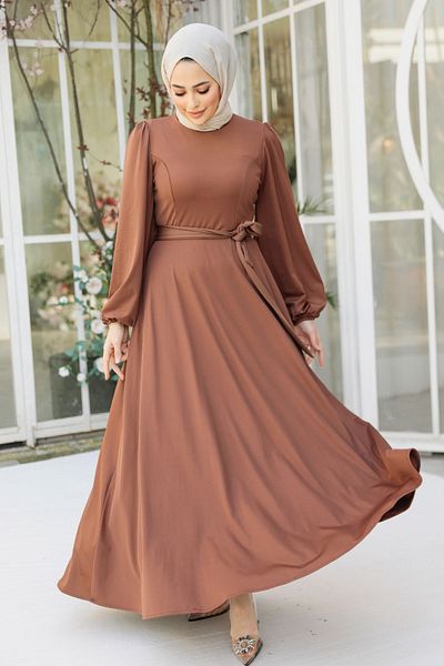 Neva Style Rochie Hijab Maro cu centura 23101KH