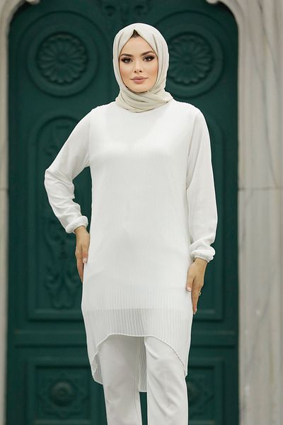 Neva Style Tunica lungă albă hijab pe spate 91235b