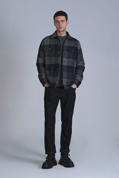 Lufian Cămașă neagră Slim Fit Basic pentru bărbați - Broken