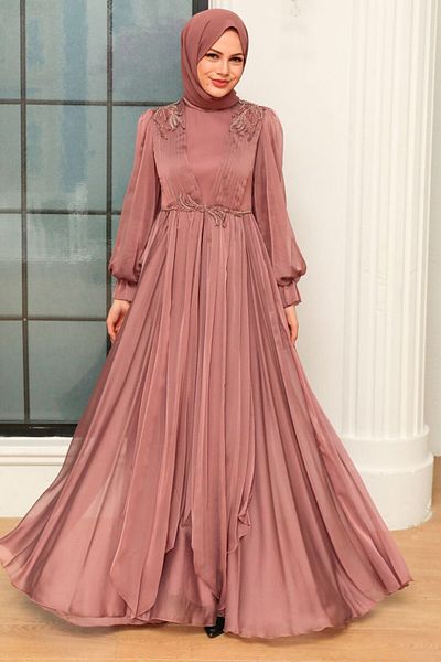 Neva Style Μπαλόνι μανίκι Mink Hijab Βραδινό Φόρεμα 21910v