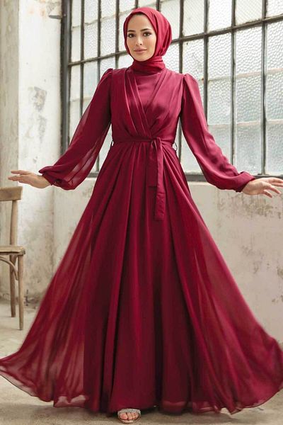 Neva Style Rochie Borrdo Hijab cu mânecă cu balon 5796br