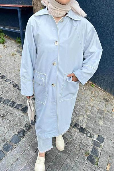 Neva Style Trenci cu nasturi Ice Blue Hijab 9206buzm