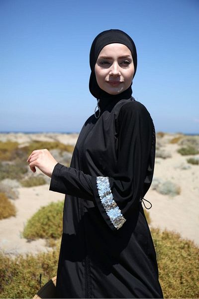 Neva Style Black Zip Full Covered Hijab Swimsuit M2032S