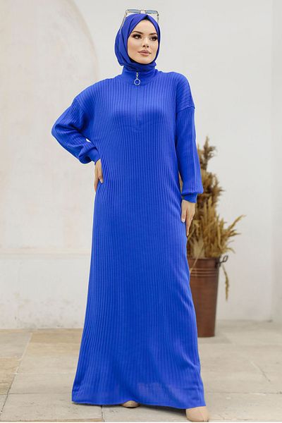 Neva Style Sax Blue Hijab Πλεκτό Φόρεμα 4852sx