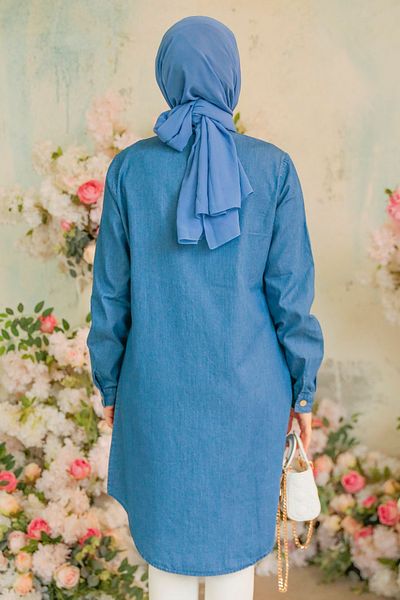 Neva Style Κουμπωτό Navy Blue Hijab Denim Tunic 10504L