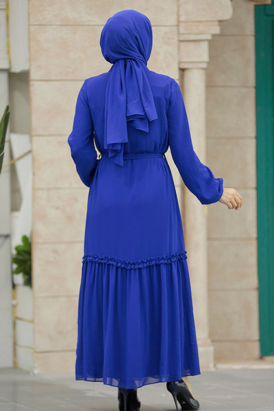 Neva Style Φόρεμα με κουμπιά Sax Blue Hijab 12443SX