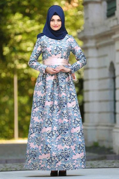 Neva Style فستان سهرة حجاب منقوش عليه زهور جاكار 24412pd