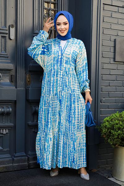 Neva Style Rochie Hijab cu imprimeu albastru - 23584M