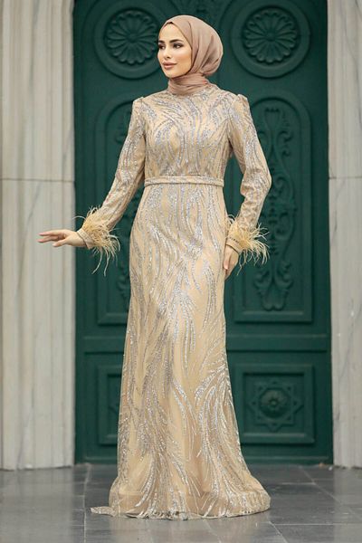 Neva Style Rochie de seara Hijab - Rochie de seara Hijab auriu argintiu 23061aur