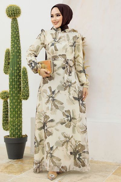 Neva Style Φόρεμα Hijab Mink με σχέδιο λουλουδιών 279322v