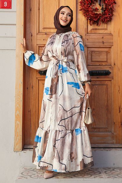 Neva Style Rochie Hijab cu model maro - 23156KH