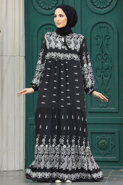 Neva Style Rochie neagră cu model Hijab 50096s
