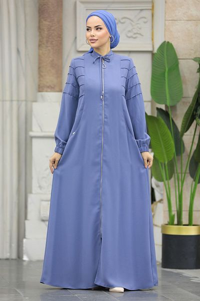 Neva Style Hijab albastru cu buzunare Ferace 20031m