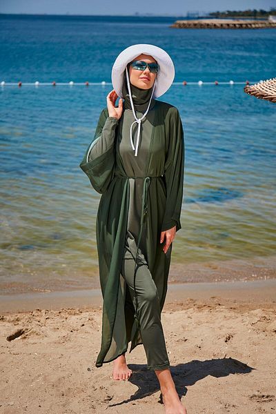 Neva Style P2344Hk Model Plain Khaki Kimono Kaftan