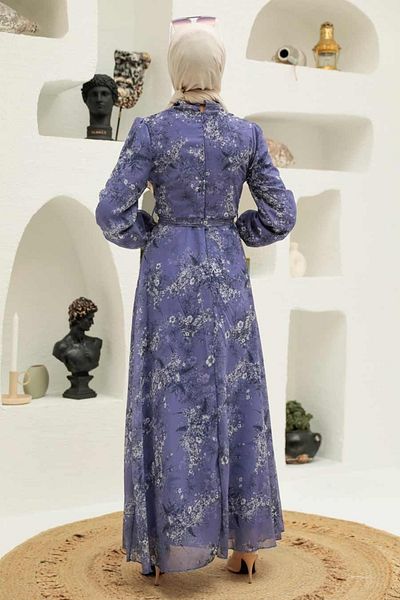 Neva Style Rochie Hijab Lavandă cu Motiv Floral 279036 lv