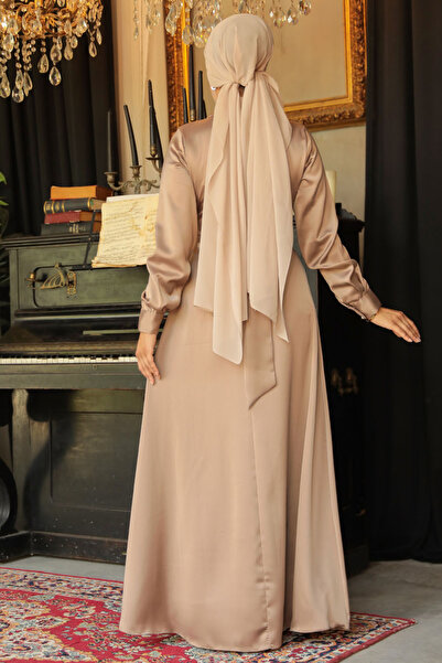 Neva Style Mink Satin Hijab Dress - Button Detail, Model 45661V