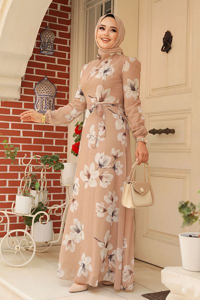 Neva Style Rochie Hijab Biscuit cu Motiv Floral 279314 bs