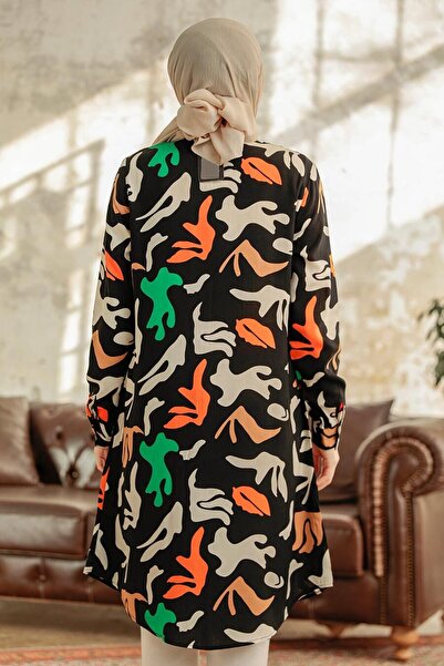 Neva Style Візерункова чорна туніка з віскози 11626s