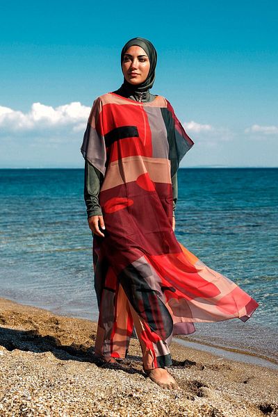 Neva Style Square Patterned Tile Kaftan Kimono Pareo P2107KRMT