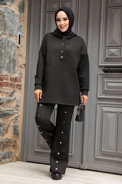 Neva Style طقم حجاب أسود بغطاء للرأس - 12312S