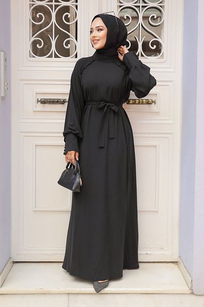 Neva Style Μαύρο Φόρεμα Μασούρι με Ζώνη 33014s