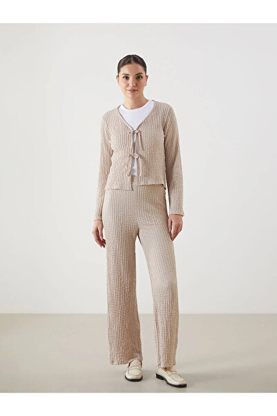 LC Waikiki Lcwaikiki Classic Gray Elastic Waist Textured Women's Trousers