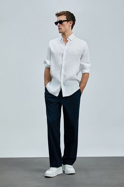 Lufian Ανδρικό λινό πουκάμισο - Pitaya Comfort Fit White