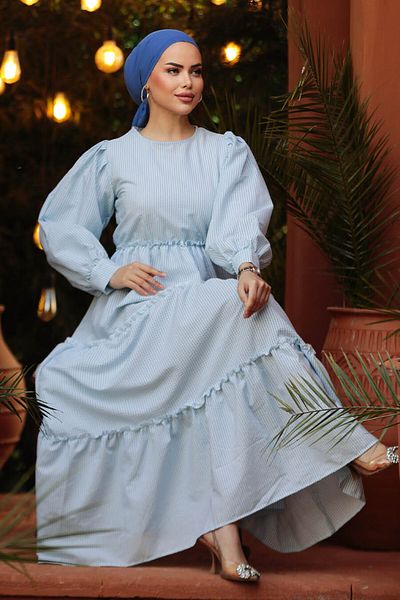 Neva Style Rochie Hijab Baby Blue Pliată 30252bm